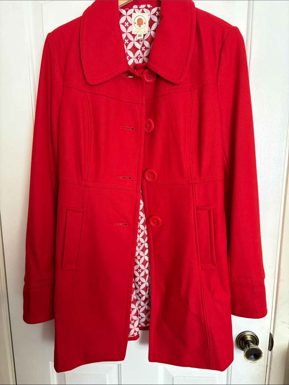 Pea Coat by Tulle Vibrant Red Button-Front